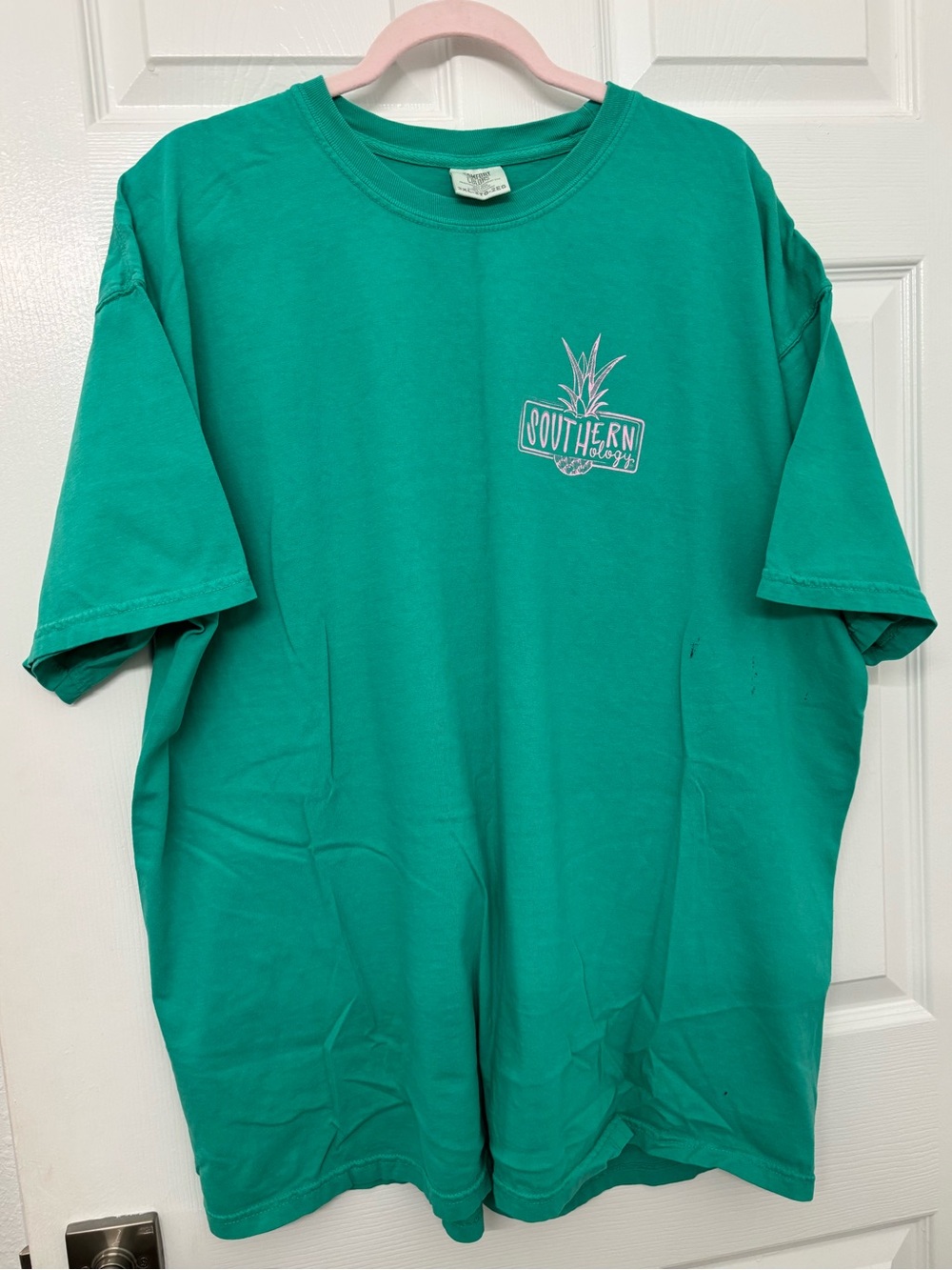 Comfort Colors Women's Short-Sleeve Green Tee with Pink Flamingo Graphic 2XL